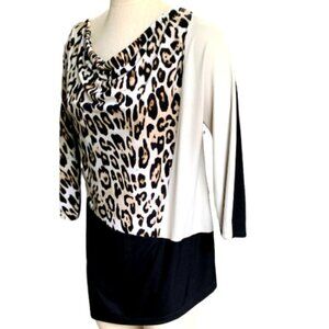 Chico's Cadence Leopard/Animal Print Colorblock Tunic Top Sz 2 (L/12) #320G